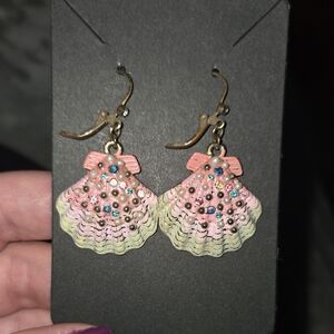 Betsey Johnson Pink and Gold Shell Earrings